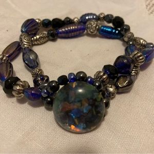 Handcrafted glass bead double strand bracelet